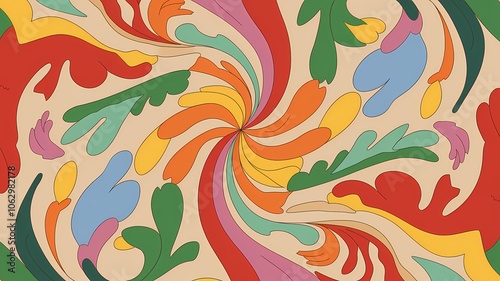 A colorful tie-dye pattern with swirls of various colors, including red, orange, yellow, green, blue, and purple, capturing a bohemian spirit.