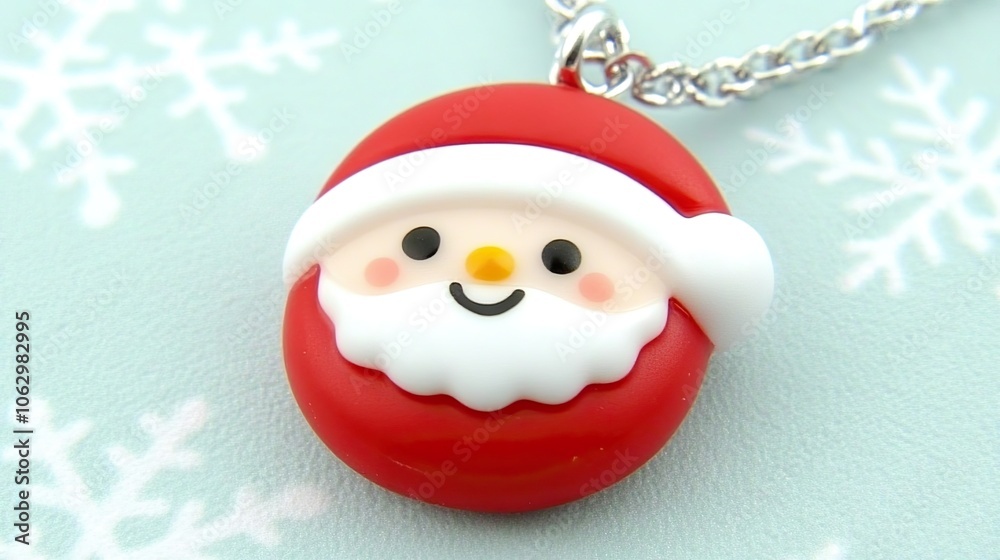 Fototapeta premium Cheerful Santa Pendant on a Wintery Background