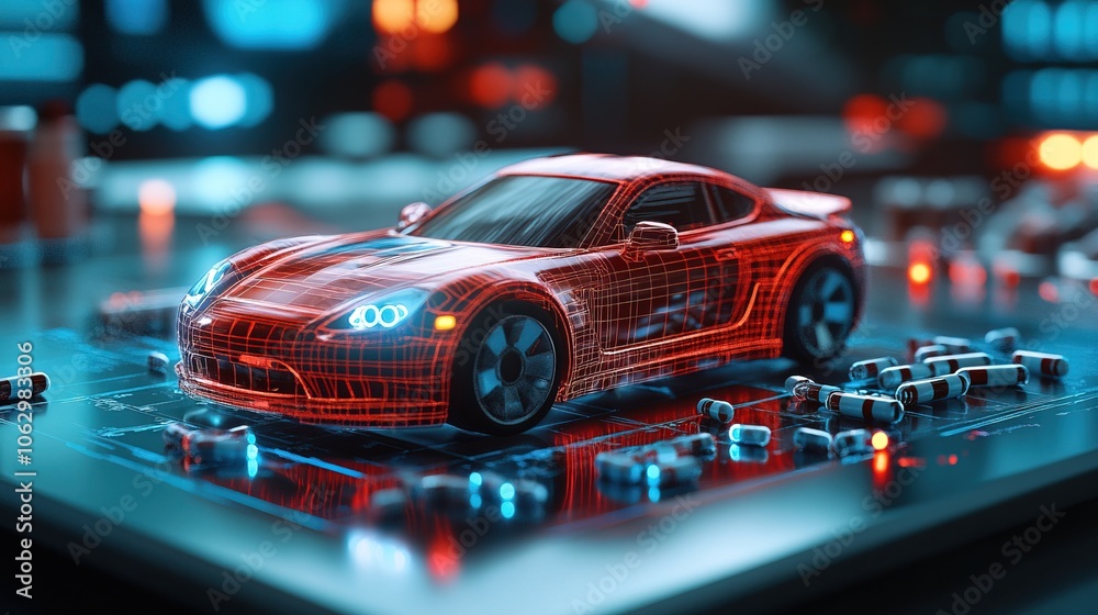 Technology Car with pharmacy drug icon Technology Car with pharmacy drug icon