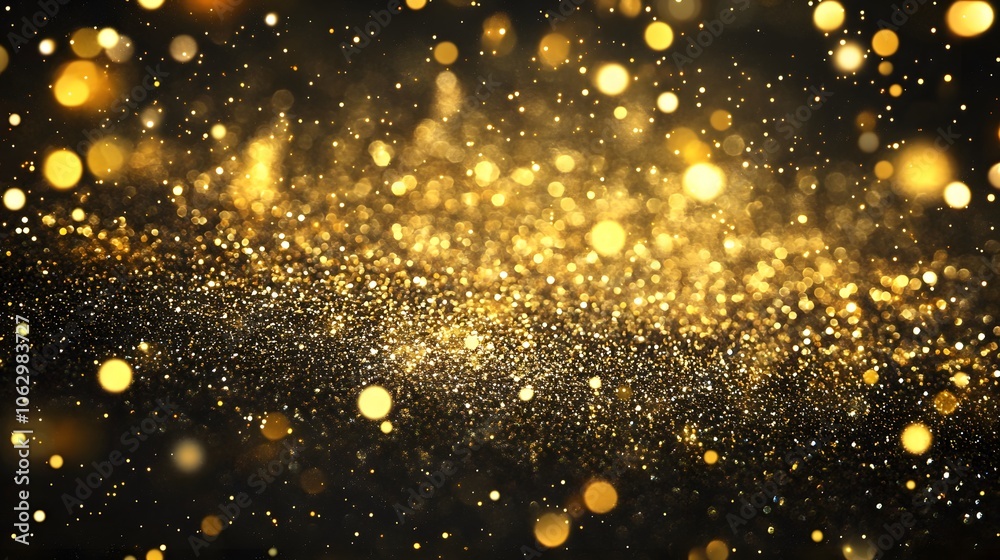 Golden Glitter and Bokeh on Black Background Golden Glitter and Bokeh on Black Background