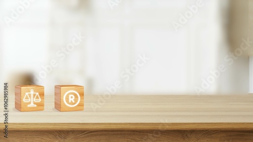 Copyright legal concept, wooden block with copyright and legal icon for author rights and patented intellectual property. copyleft trademark license, Copyright or patent.