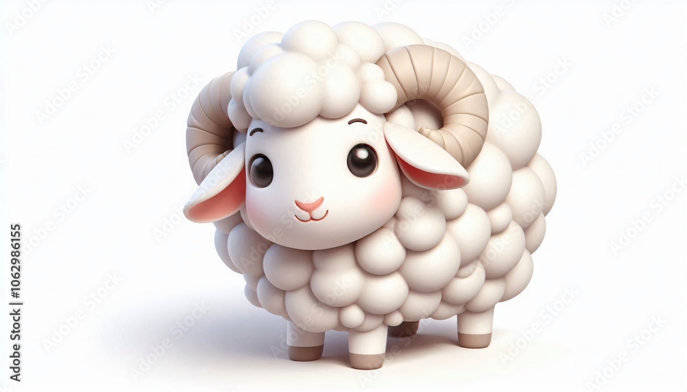 Naklejka premium Cute Cartoon Sheep with Fluffy White Wool