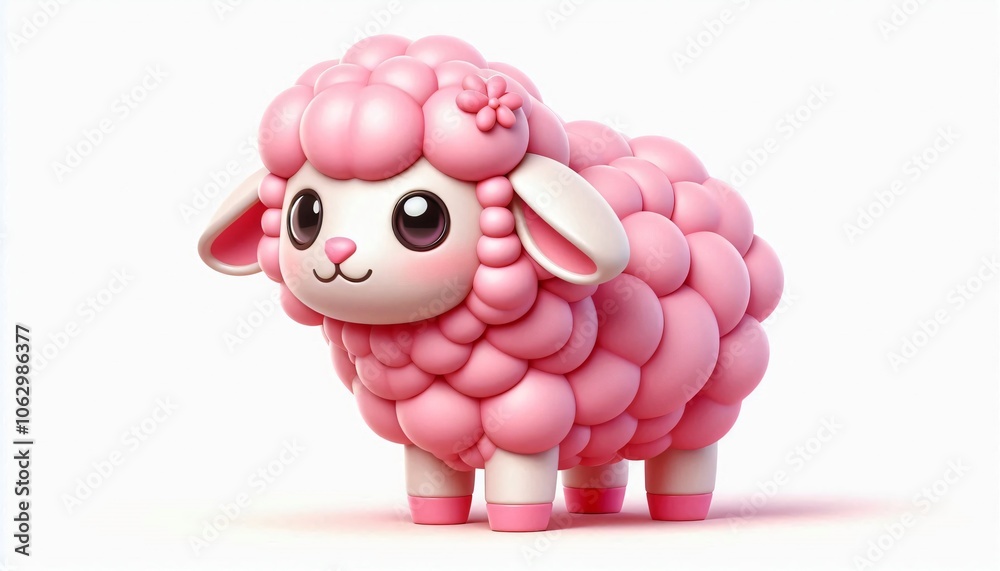 Cute Pink Sheep Cartoon Character  D Render