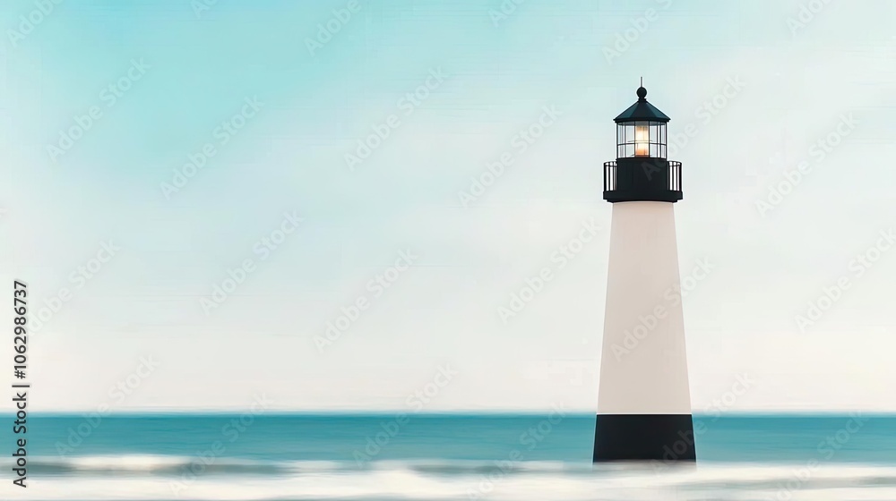 Lighthouse with ocean view against a clear sky, perfect for coastal themes. Lighthouse with ocean view against a clear sky, perfect for coastal themes.