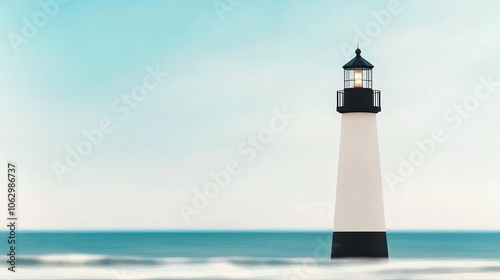 Lighthouse with ocean view against a clear sky, perfect for coastal themes.