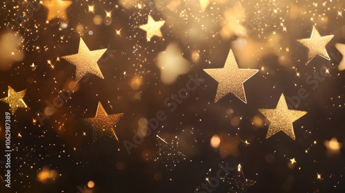 Golden Stars and Shimmering Lights on a Dark Background