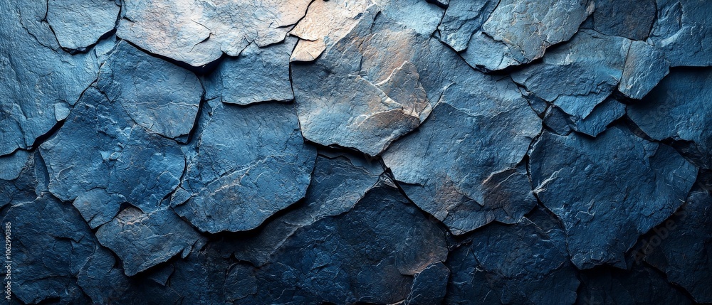 A textured surface of layered blue slate rock creating a natural and serene background. A textured surface of layered blue slate rock creating a natural and serene background.