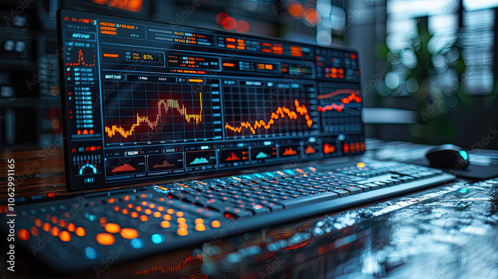 A vibrant, high-tech trading monitor displaying financial data charts, glowing with orange and blue lights, symbolizing stock market analysis, cryptocurrency trading, and investment. A vibrant, high-tech trading monitor displaying financial data charts, glowing with orange and blue lights, symbolizing stock market analysis, cryptocurrency trading, and investment.