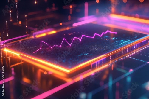 Predictive data analysis with glowing trend lines and futuristic graphs, 3D illustration