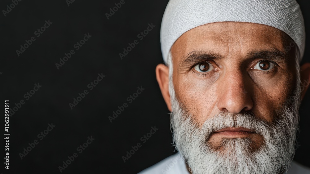 Obraz premium Peaceful Muslim man in a traditional village landscape, Muslim man, Islamic, rural