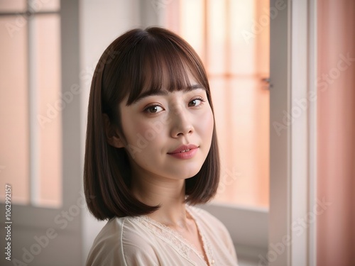 Free Download Serene Close-Up Portrait of a Young Korean Woman in Natural Light - GFXLoad