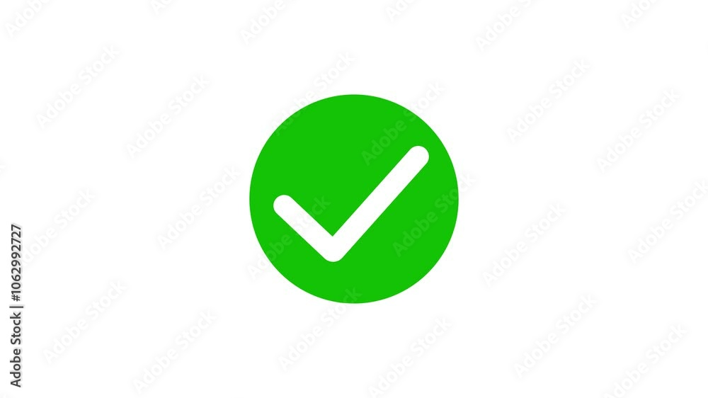Modern green check mark icon animation on a white background. Represents success, correctness, or the right choice dynamically. Modern green check mark icon animation on a white background. Represents success, correctness, or the right choice dynamically.