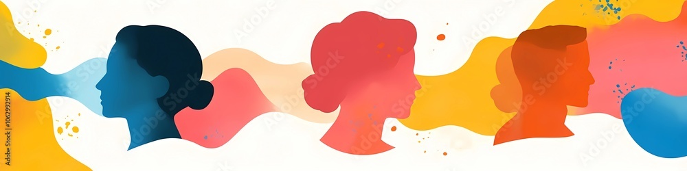 Colorful speech bubbles with silhouettes of people's heads in different colors, vector illustration on a white background Colorful speech bubbles with silhouettes of people's heads in different colors, vector illustration on a white background