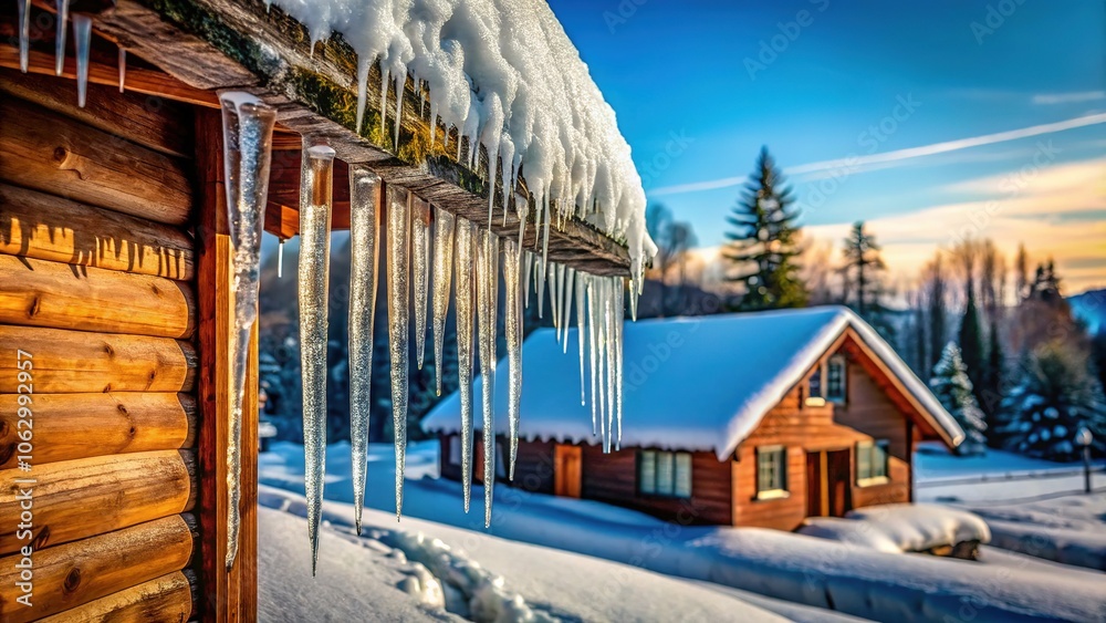 Fototapeta premium Frozen beauty captured: the Icicle House roof under a winter sky.