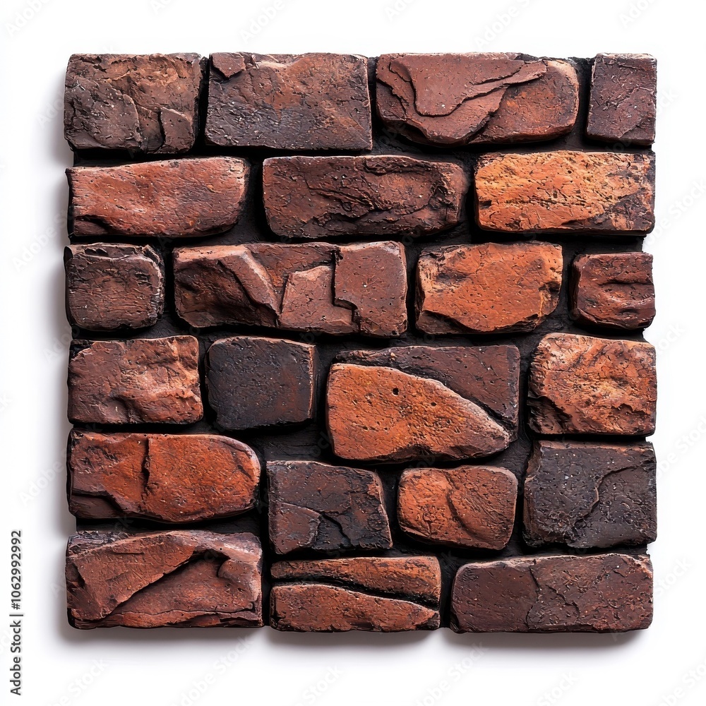 Bricks isolated on white, textured surface, strong and sturdy, minimal background.