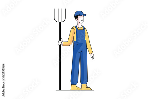 Farmer Holding Farming Fork Illustration