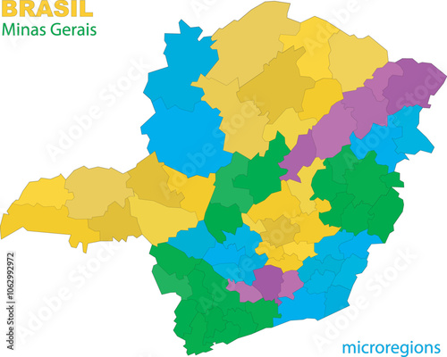 Map of the territory of the state of Minas Gerais with divisions by highlighted microregions, vector with simple lines of political divisions