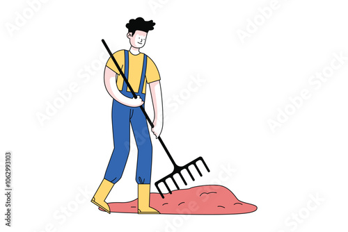 Man Loosen the Soil Illustration