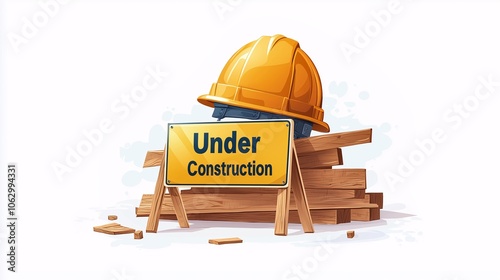 Construction Sign and Helmet Illustration in Vector Style photo