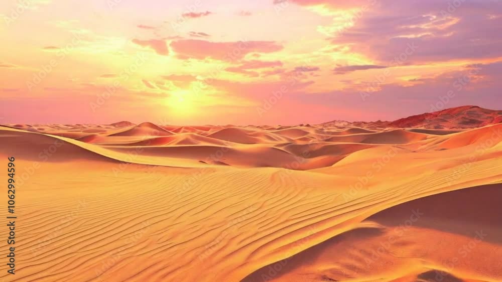 A serene desert landscape at sunset, showcasing rolling sand dunes and a colorful sky. A serene desert landscape at sunset, showcasing rolling sand dunes and a colorful sky.