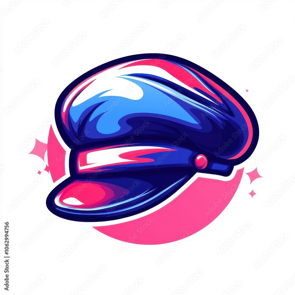 Flat style illustration of a French cap, bold colors, artistic design. Flat style illustration of a French cap, bold colors, artistic design.