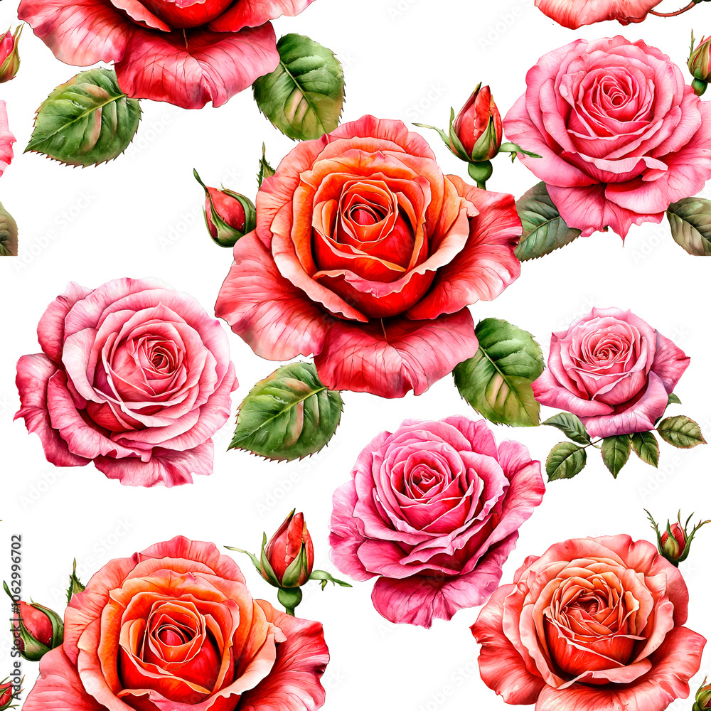 Fototapeta premium pattern with roses. Pink and red flowers. 