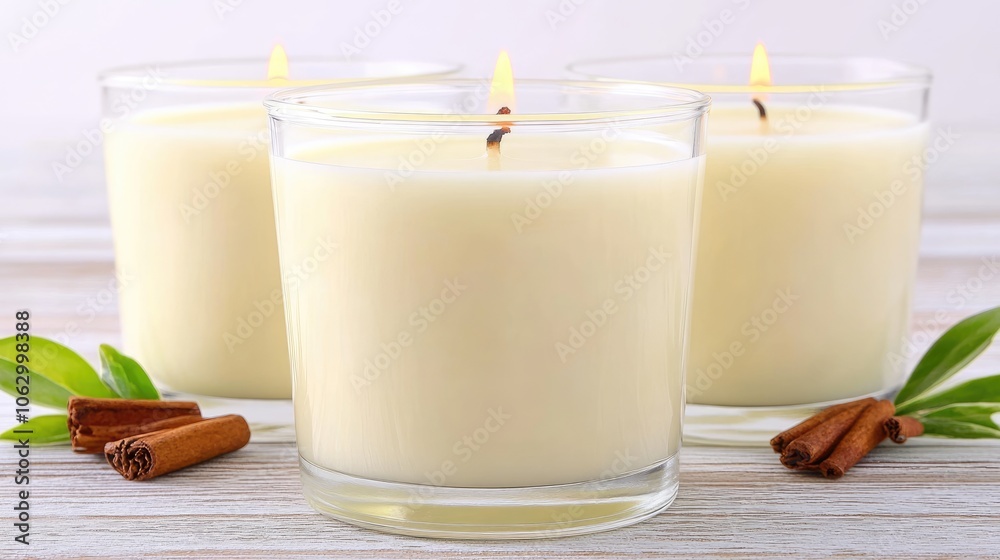 Tranquil Scented Candles on Wooden Surface Tranquil Scented Candles on Wooden Surface