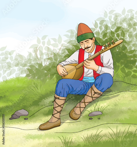 A Turkish poet who sings Turkish and plays the saz.