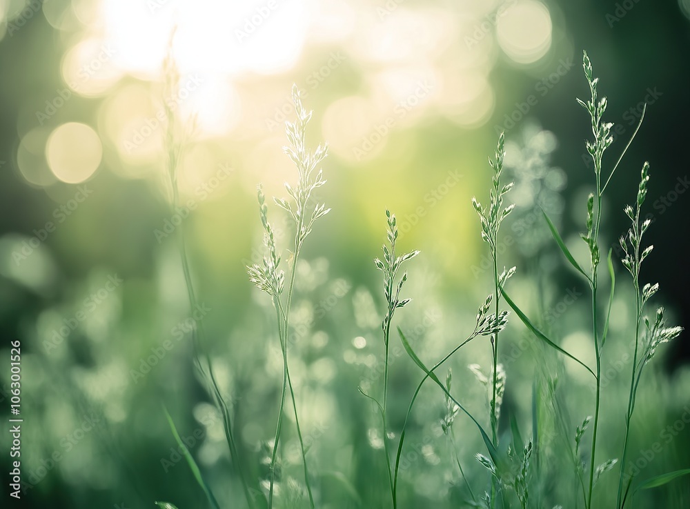 Green grass blades illuminated by the sun with blurred background. Green grass blades illuminated by the sun with blurred background.