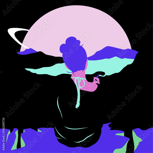 Woman sitting in space