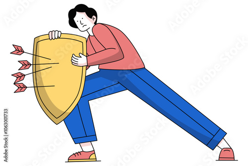 Men Holding Shield with Arrows Illustration