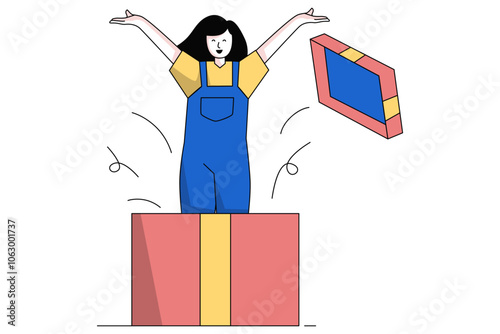 Women inside Giftbox Giving Surprise Illustration