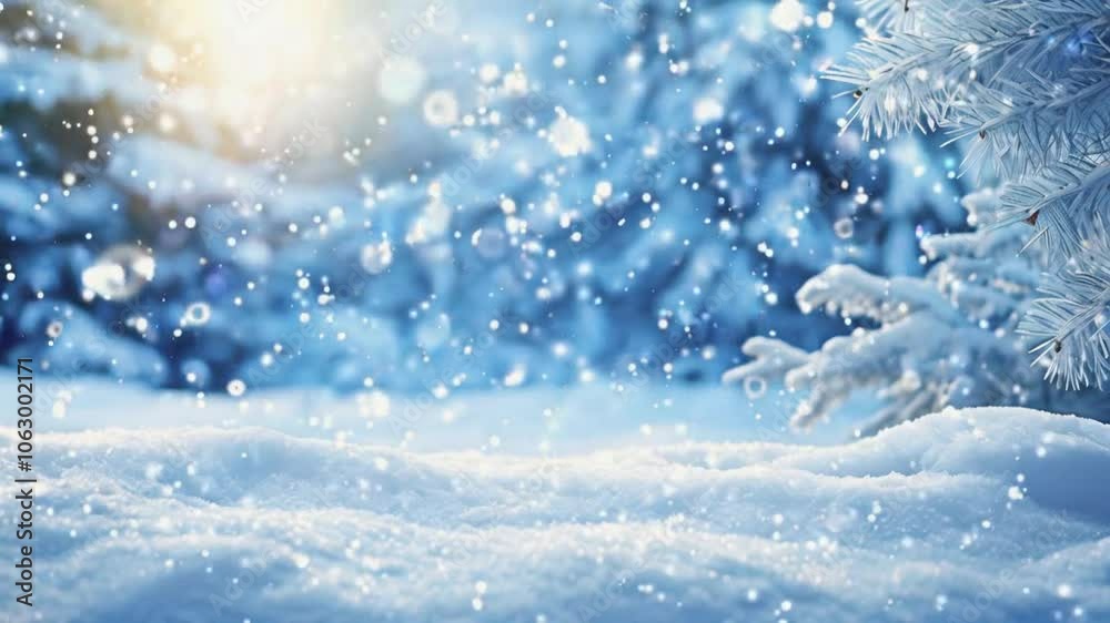 A serene winter landscape with falling snow and a snow-covered ground. A serene winter landscape with falling snow and a snow-covered ground.