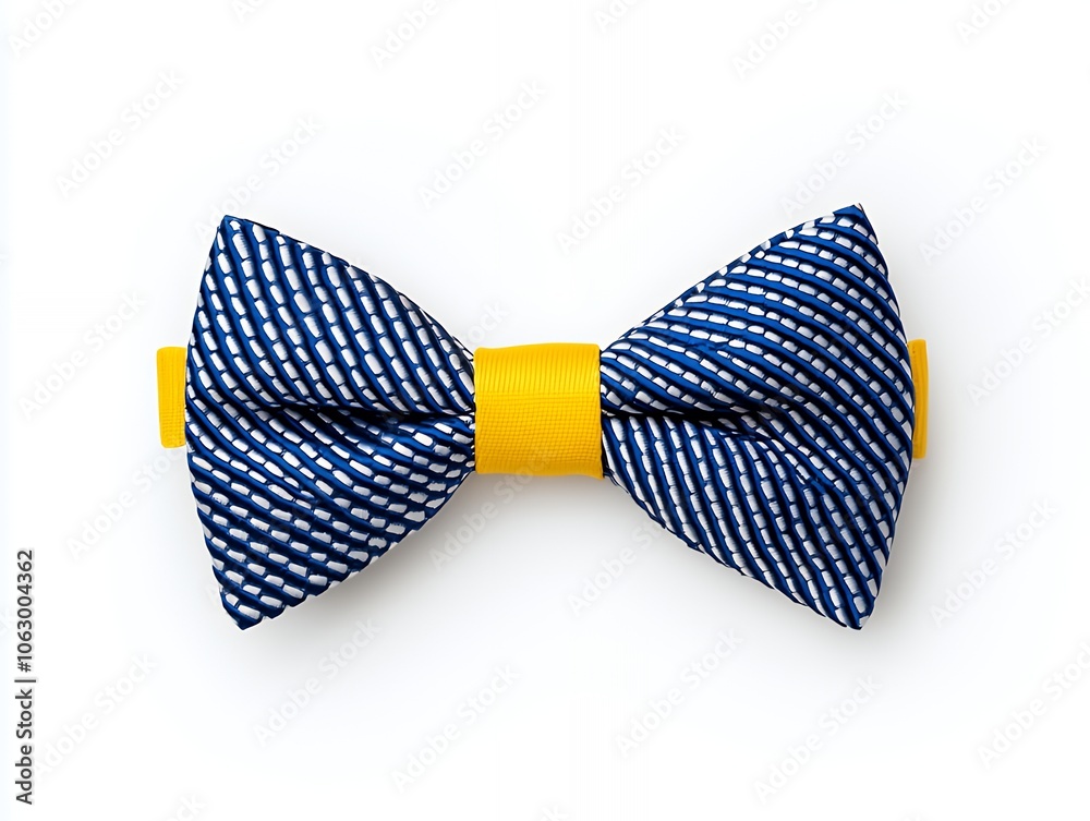 Blue and yellow striped bowtie isolated on white background. Blue and yellow striped bowtie isolated on white background.