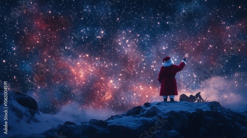 Santa at the North Pole under the Starry Sky