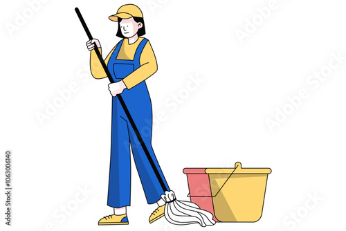 Janitors Mopping Floor Illustration