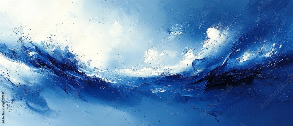 A vibrant abstract depiction of ocean waves and sky in shades of blue. A vibrant abstract depiction of ocean waves and sky in shades of blue.