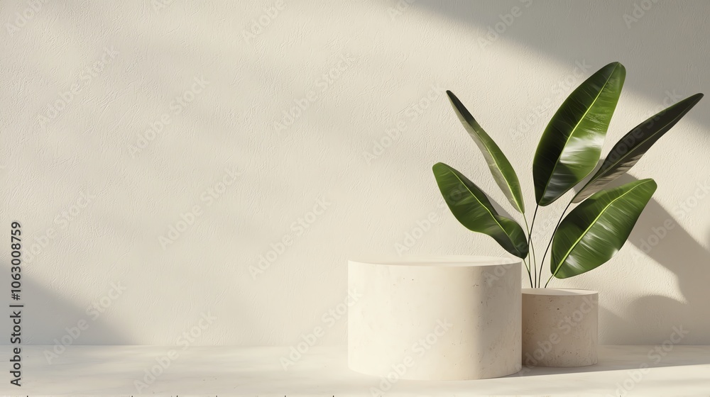 Stylish plant in white pot, natural light creating a serene atmosphere, minimalist design. Stylish plant in white pot, natural light creating a serene atmosphere, minimalist design.