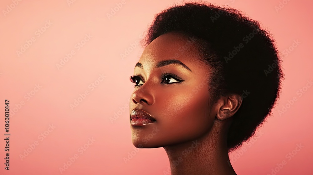 Beauty emanates from a womans skin in this portrait, highlighting her radiant features against a soft pink background. The studio setting adds a touch of elegance to the beauty of skin. Beauty emanates from a womans skin in this portrait, highlighting her radiant features against a soft pink background. The studio setting adds a touch of elegance to the beauty of skin.