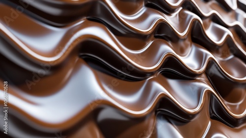 Smooth chocolate flowing seamlessly down a textured wall rich, velvety waves of dark chocolate front view detail