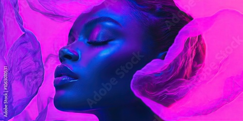 Stylish neon hues featuring a blend of purple and blue as the background create a striking visual effect, making the colors pop in a vibrant display.