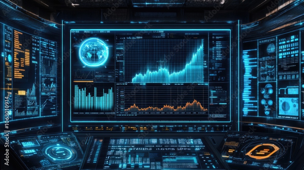 Digital screen with financial chart and graphs, symbolizing investments and stocks. Digital screen with financial chart and graphs, symbolizing investments and stocks.