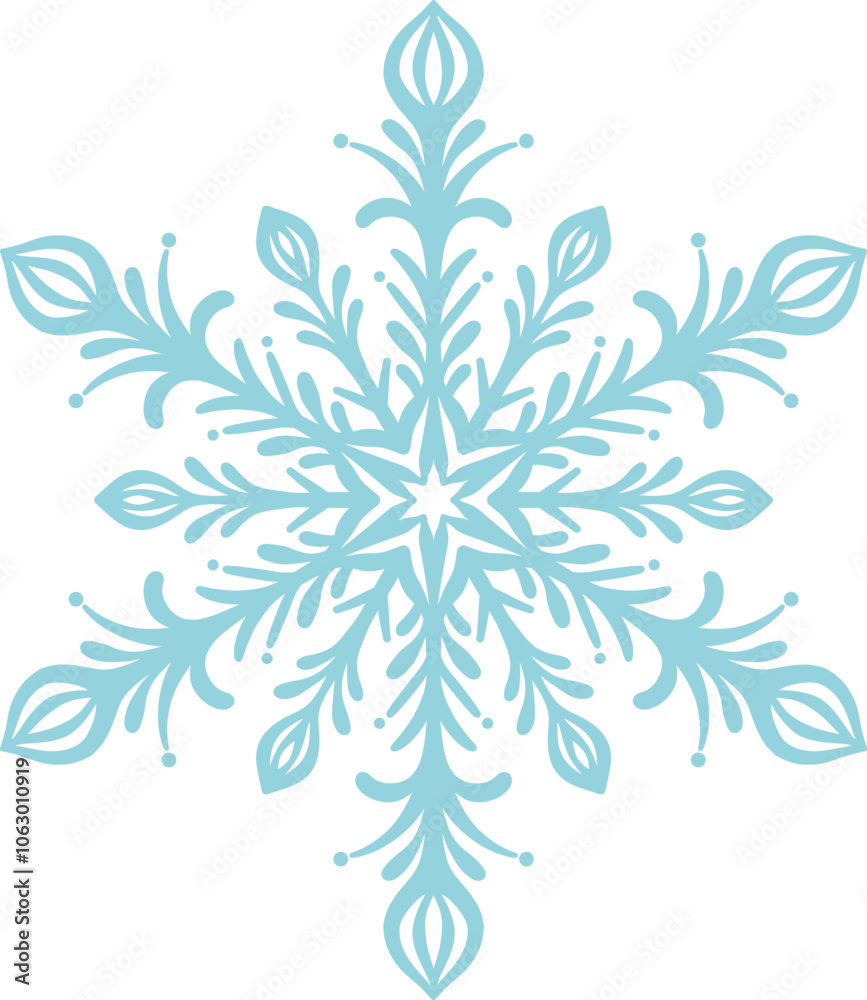 Elegant snowflake illustration, hand drawn snow clip art design, flat holiday decorative element, isolated Elegant snowflake illustration, hand drawn snow clip art design, flat holiday decorative element, isolated