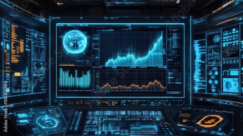 Digital screen with financial chart and graphs, symbolizing investments and stocks.