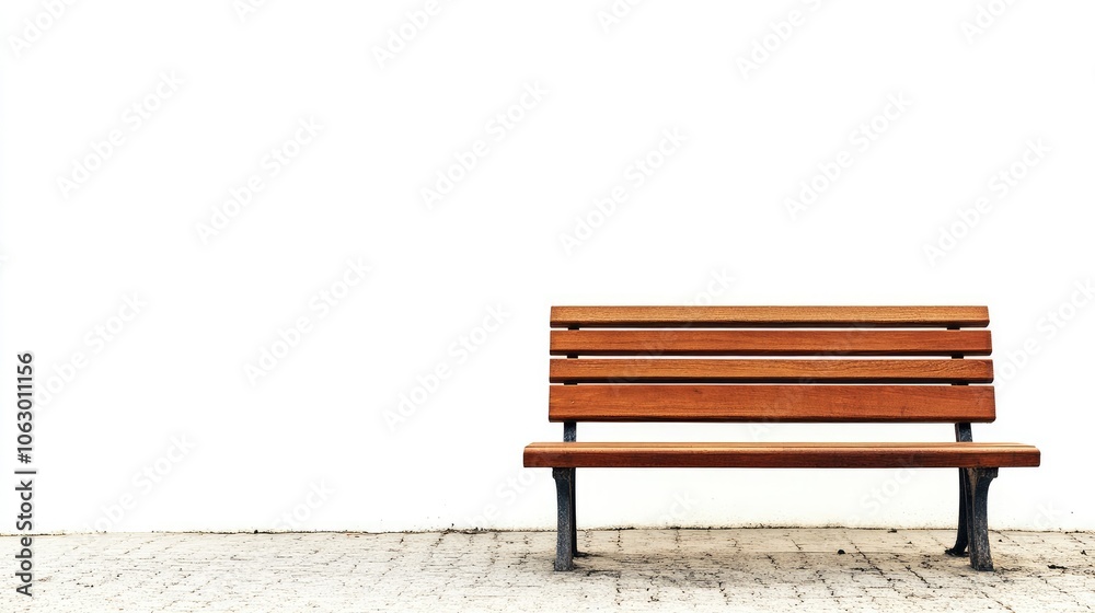 Empty Park Bench Against White Wall Background Empty Park Bench Against White Wall Background