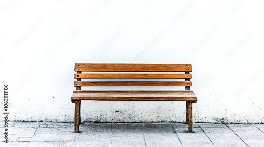 Simple Wooden Bench Against White Wall Background Simple Wooden Bench Against White Wall Background
