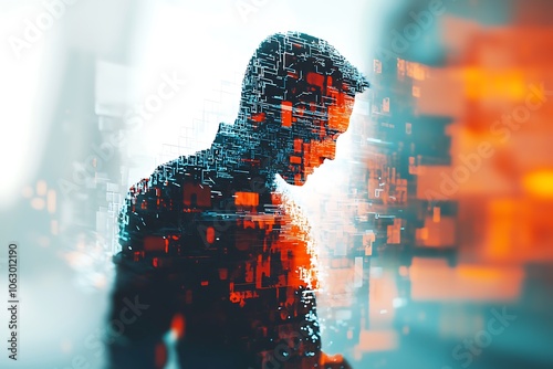 Wallpaper Mural A silhouette of a person merges with vibrant, abstract data patterns, symbolizing the intersection of technology and human experience. Torontodigital.ca