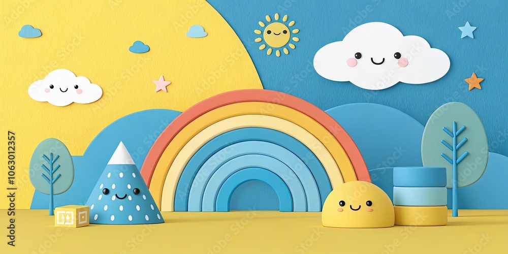 Fototapeta premium minimalist cute cartoon yellow blue background
