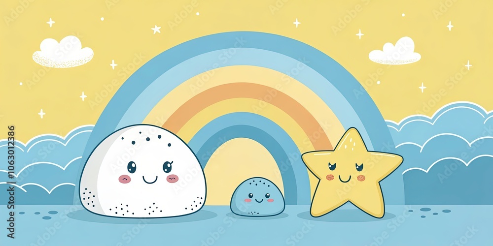 Fototapeta premium minimalist cute cartoon yellow blue background