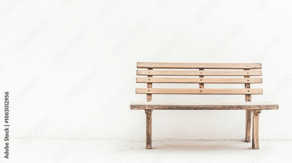 Simple Wooden Bench Against a White Background Simple Wooden Bench Against a White Background